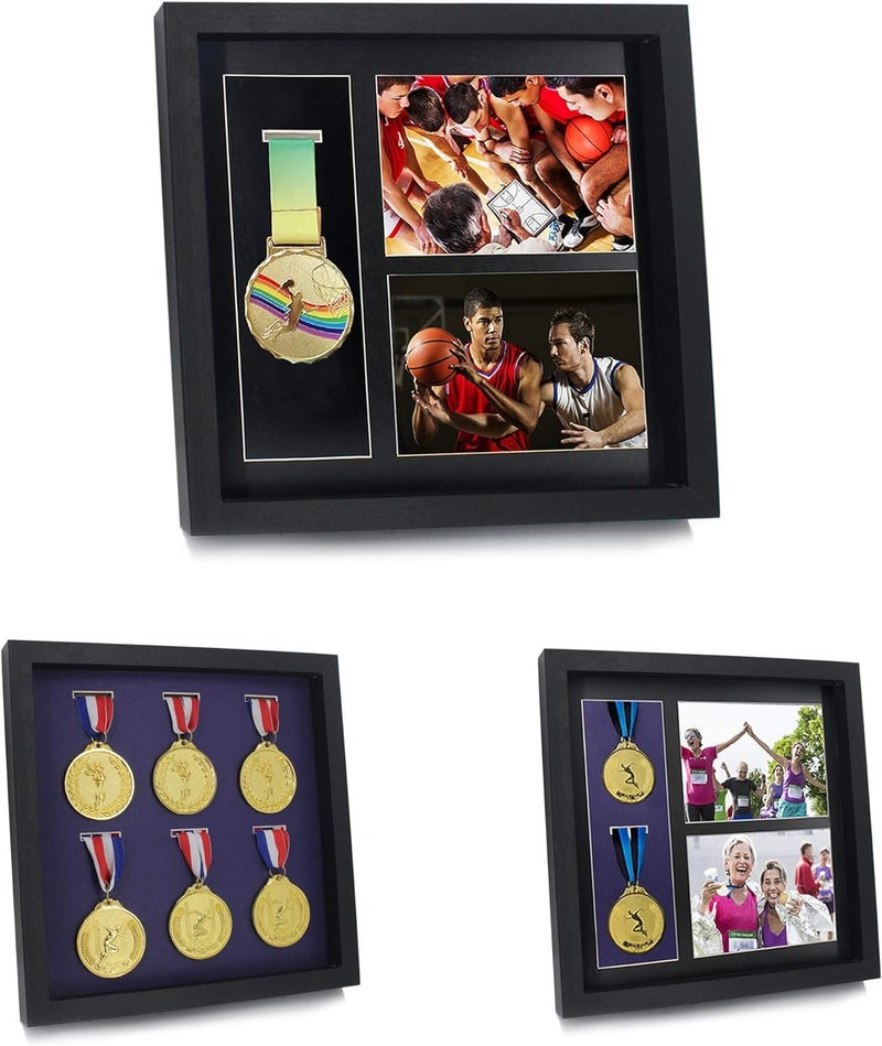 Iheipye Large Medals Display Shadow Box - 6 Medal Display case - Perfect Medal Display for War Military, Runners, Marathon, Race Winner, Football, Gymnastics & All Sports (Black, 12x12) - Image 1